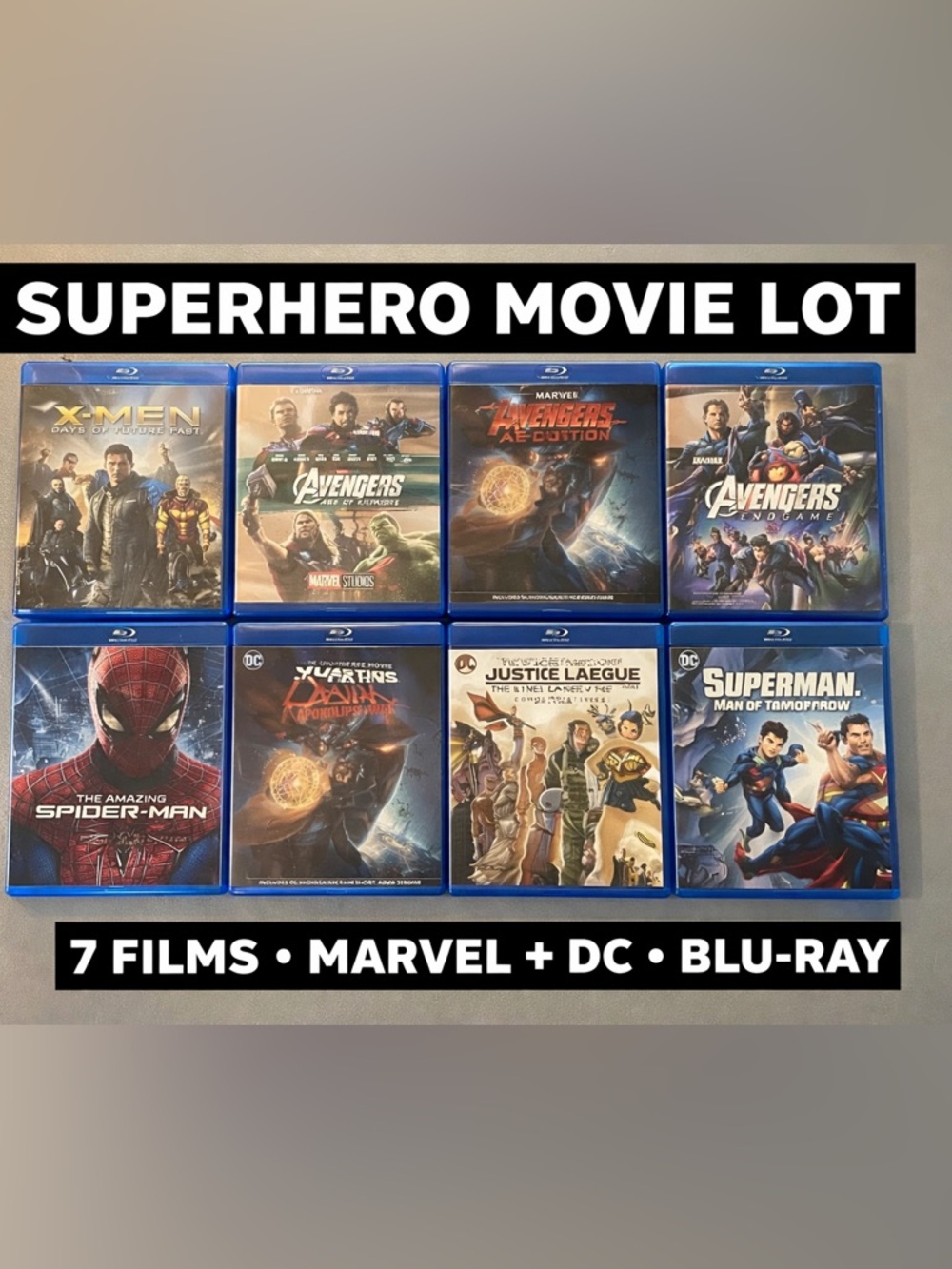 Superhero Movie Lot Blu Ray Marvel DC Avengers Endgame Spider Man X-Men 7 Films